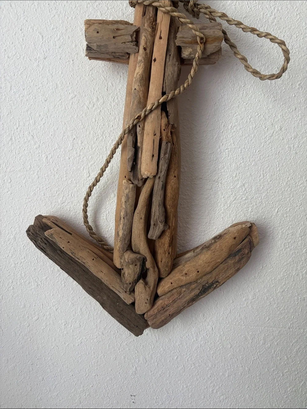 Rustic Driftwood Anchor Wall Decor - Natural Brown preowned